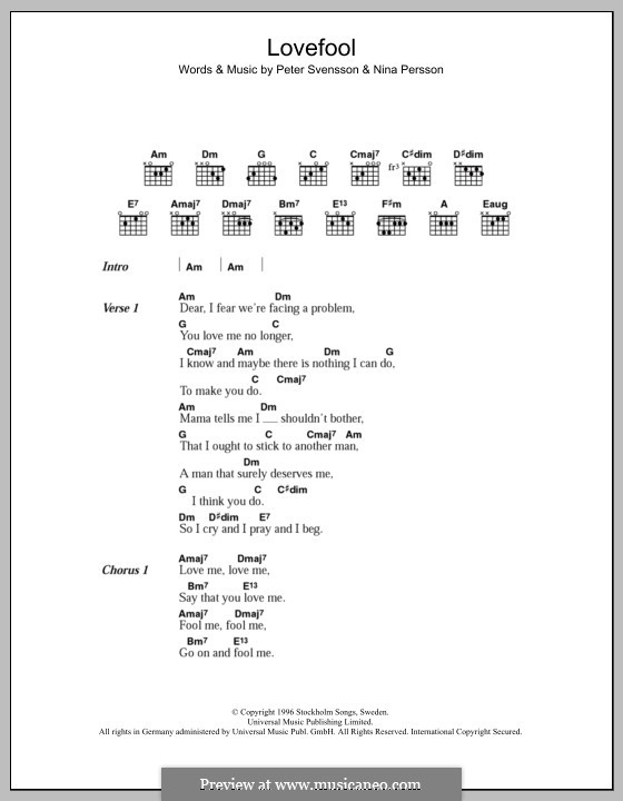 Lovefool (The Cardigans): Lyrics and chords by Nina Persson, Peter Svensson