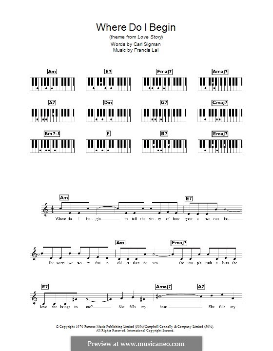 Where Do I Begin (Theme from Love Story): For keyboard by Francis Lai