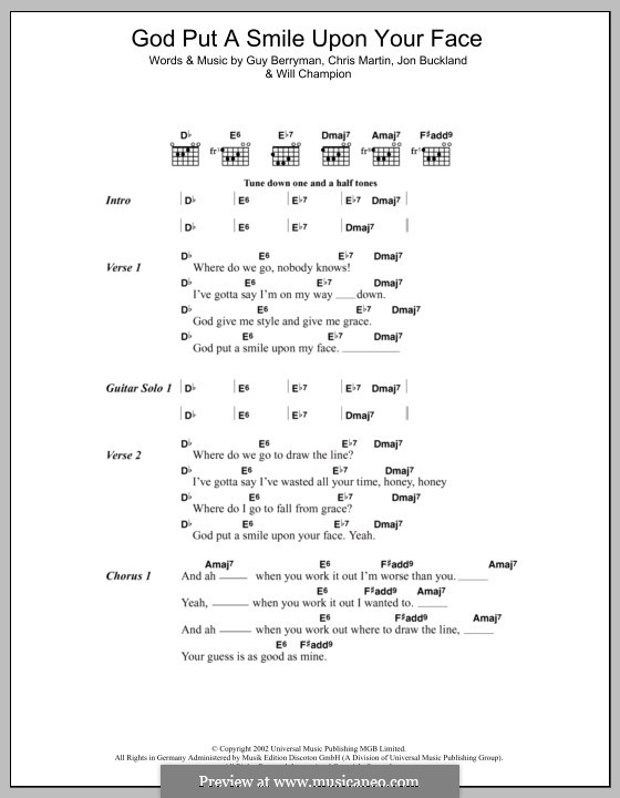 God Put a Smile upon Your Face (Coldplay): Lyrics and chords by Chris Martin, Guy Berryman, Jonny Buckland, Will Champion