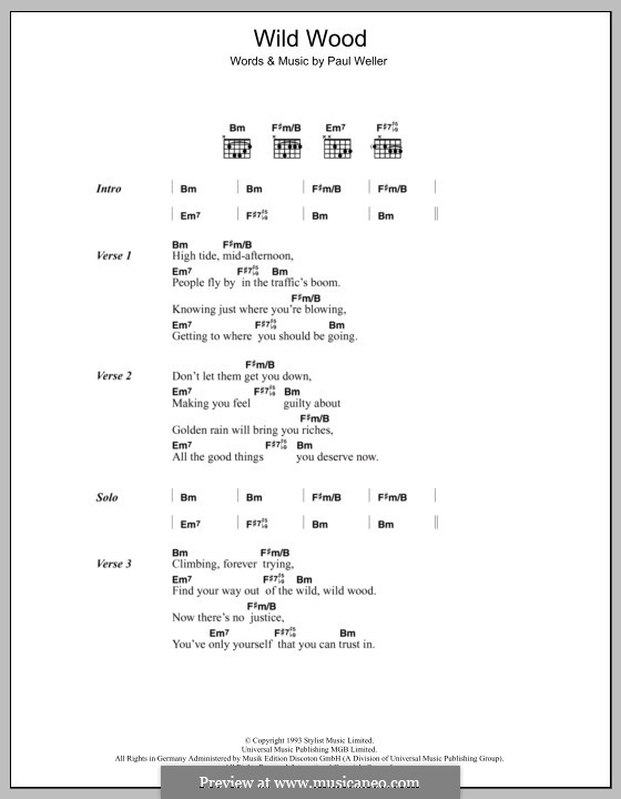 Wild Wood: Lyrics and chords by Paul Weller