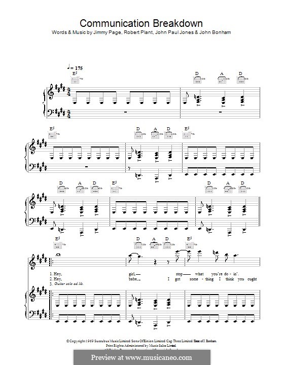 Communication Breakdown (Led Zeppelin): For voice and piano (or guitar) by John Paul Jones, Jimmy Page, John Bonham, Robert Plant