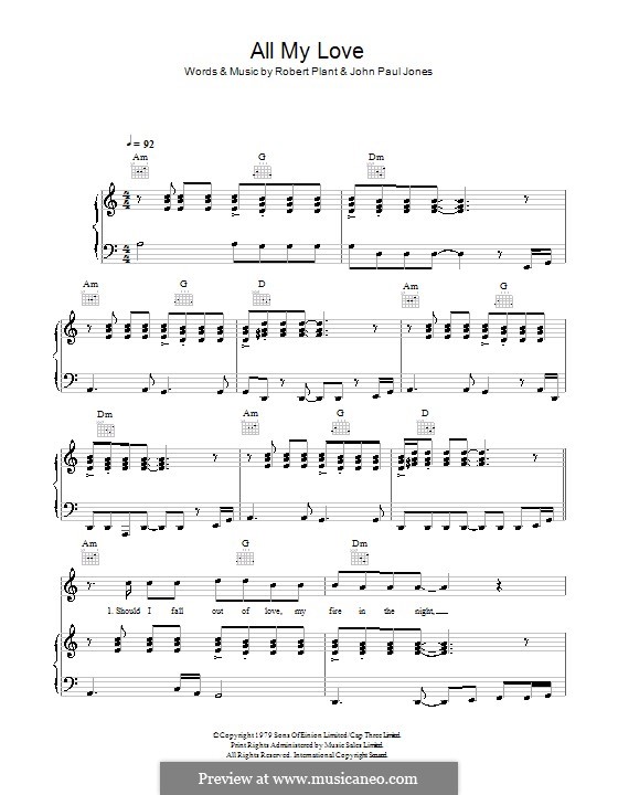 All My Love (Led Zeppelin): For voice and piano (or guitar) by John Paul Jones, Robert Plant
