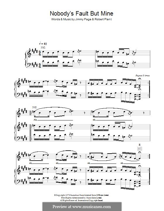 Nobody's Fault But Mine (Led Zeppelin): For voice and piano (or guitar) by Jimmy Page, Robert Plant