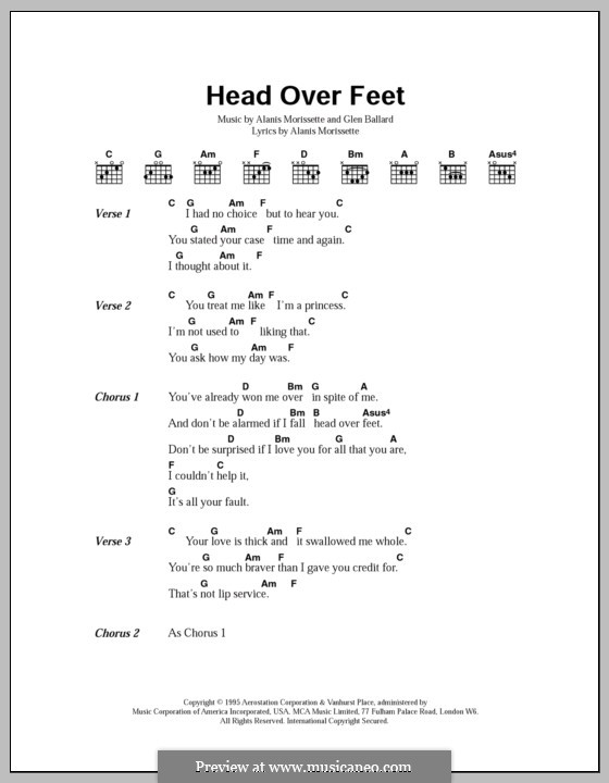 Head Over Feet (from Jagged Little Pill The Musical): Lyrics and chords by Alanis Morissette, Glen Ballard