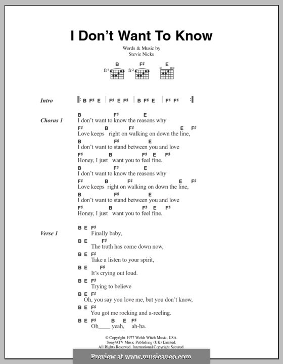 I Don't Want To Know (Fleetwood Mac): Lyrics and chords by Stevie Nicks