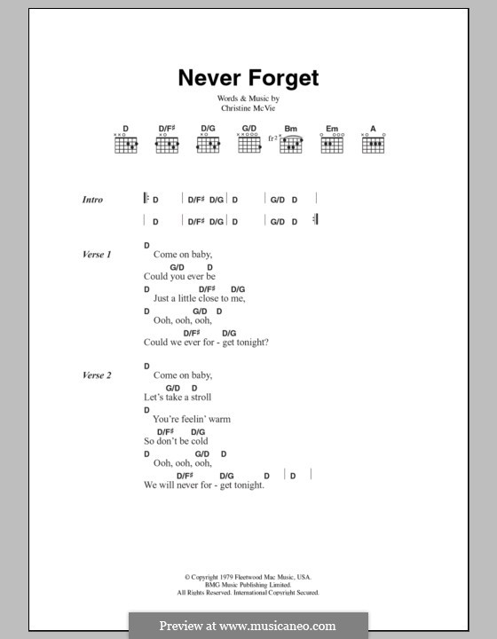 Never Forget (Fleetwood Mac): Lyrics and chords by Christine McVie