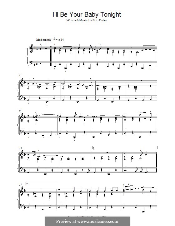 I'll Be Your Baby Tonight: For piano by Bob Dylan