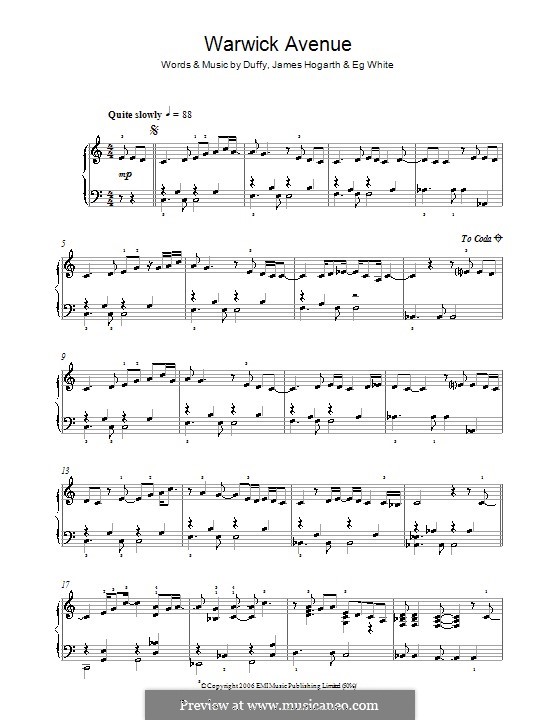 Warwick Avenue (Duffy): For piano by Jimmy Hogarth, Aimee Duffy, Eg White