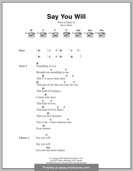 Say You Will (Fleetwood Mac): Lyrics and chords by Stevie Nicks