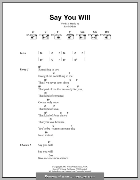 Say You Will (Fleetwood Mac): Lyrics and chords by Stevie Nicks