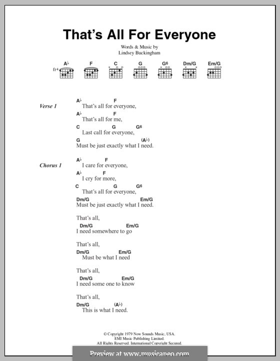 That's All for Everyone (Fleetwood Mac): Lyrics and chords by Lindsey Buckingham