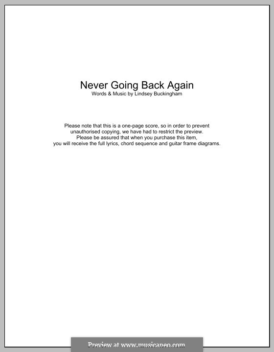 Never Going Back Again (Fleetwood Mac): Lyrics and chords by Lindsey Buckingham
