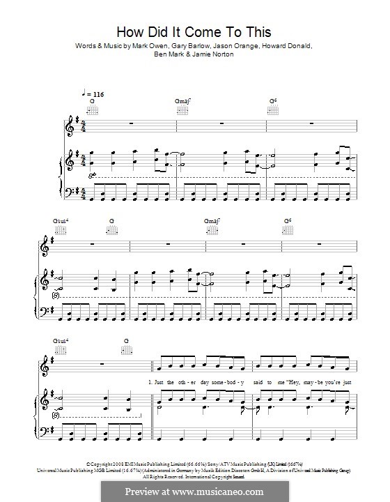 How Did It Come to This (Take That): For voice and piano (or guitar) by Ben Mark, Gary Barlow, Howard Donald, Jamie Norton, Jason Orange, Mark Owen