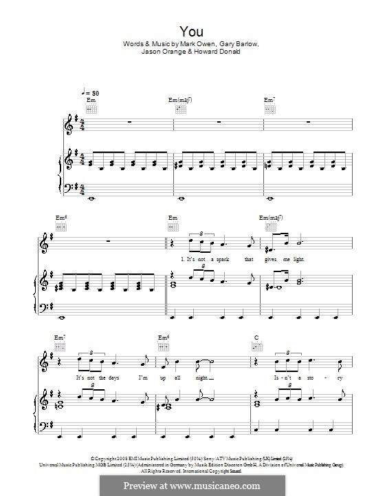 You (Take That): For voice and piano (or guitar) by Gary Barlow, Howard Donald, Jason Orange, Mark Owen