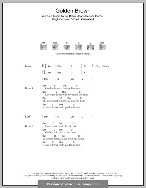 Golden Brown (The Stranglers): Lyrics and chords by David Greenfield, Hugh Cornwell, Jean-Jacques Burnel, Jet Black