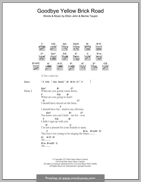 Goodbye Yellow Brick Road: Lyrics and chords by Elton John