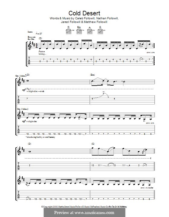 Cold Desert (Kings of Leon): For guitar with tab by Anthony Caleb Followill, Jared Followill, Matthew Followill, Nathan Followill