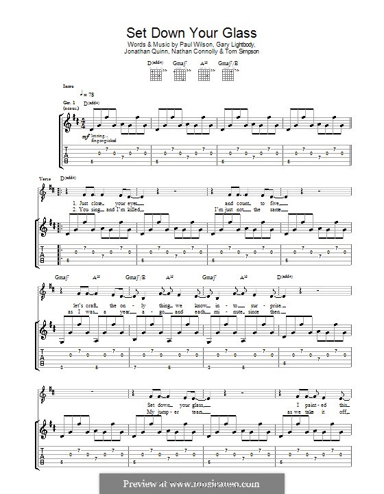 Set Down Your Glass (Snow Patrol): For guitar with tab by Gary Lightbody, Jonathan Quinn, Nathan Connolly, Paul Wilson, Tom Simpson