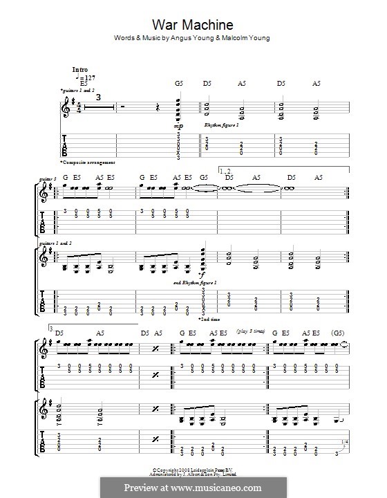 War Machine (AC/DC): For guitar with tab by Angus Young, Malcolm Young