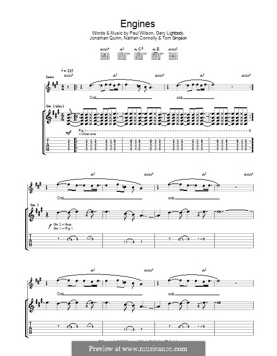 Engines (Snow Patrol): For guitar with tab by Gary Lightbody, Jonathan Quinn, Nathan Connolly, Paul Wilson, Tom Simpson