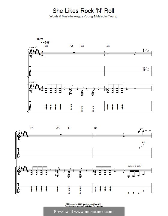 She Likes Rock 'n' Roll (AC/DC): For guitar with tab by Angus Young, Malcolm Young