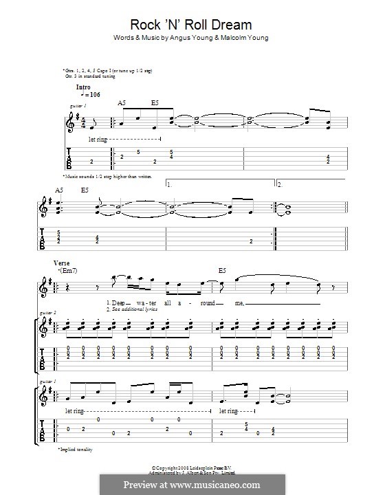 Rock 'n' Roll Dream (AC/DC): For guitar with tab by Angus Young, Malcolm Young