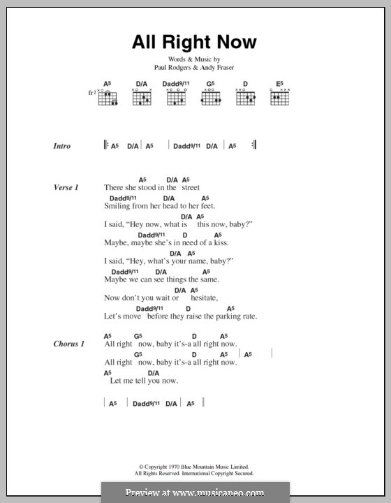 All Right Now (Free): Lyrics and chords by Andy Fraser, Paul Rodgers