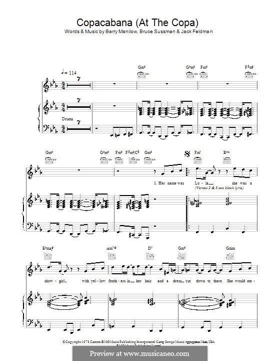 Copacabana (At the Copa) by B. Manilow sheet music on MusicaNeo