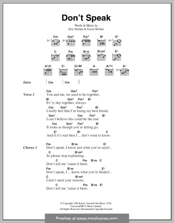 Don't Speak (No Doubt): Lyrics and chords by Eric Stefani, Gwen Stefani