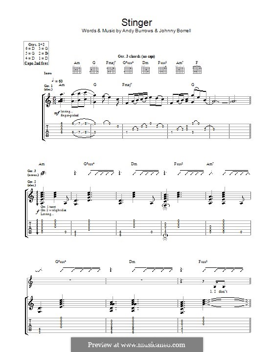 America Chords Razorlight Stinger (Razorlight) by A. Burrows, J. Borrell - sheet music on MusicaNeo