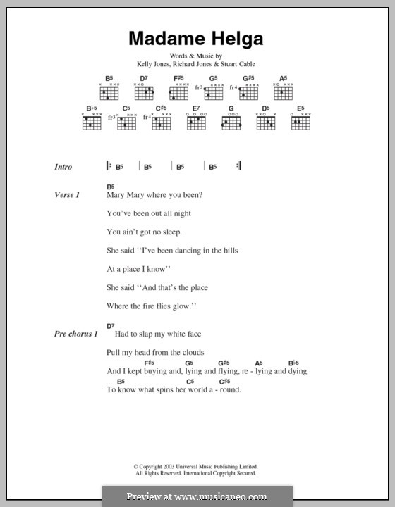Madame Helga (Stereophonics): Lyrics and chords by Kelly Jones, Richard Jones, Stuart Cable