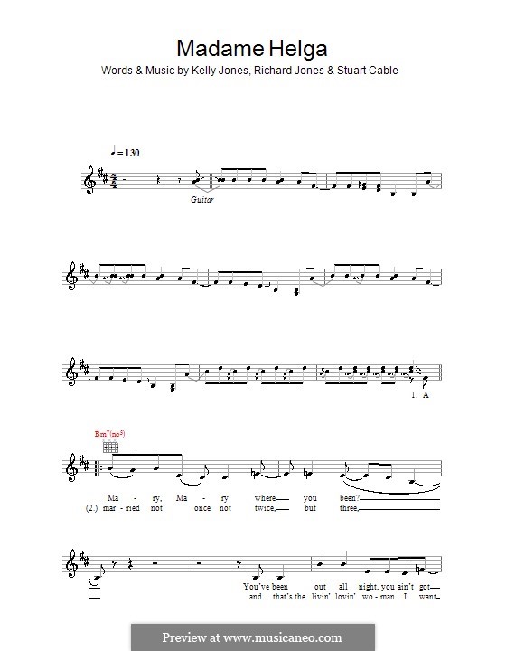 Madame Helga (Stereophonics): Melody line, lyrics and chords by Kelly Jones, Richard Jones, Stuart Cable