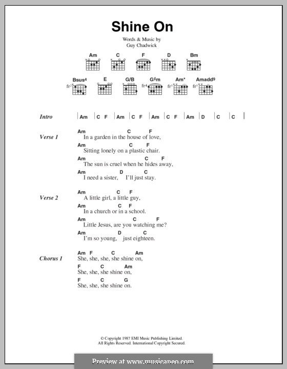 Shine on (House of Love): Lyrics and chords by Guy Chadwick