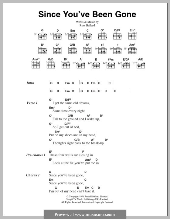 Since You've Been Gone (Rainbow): Lyrics and chords by Russell Ballard