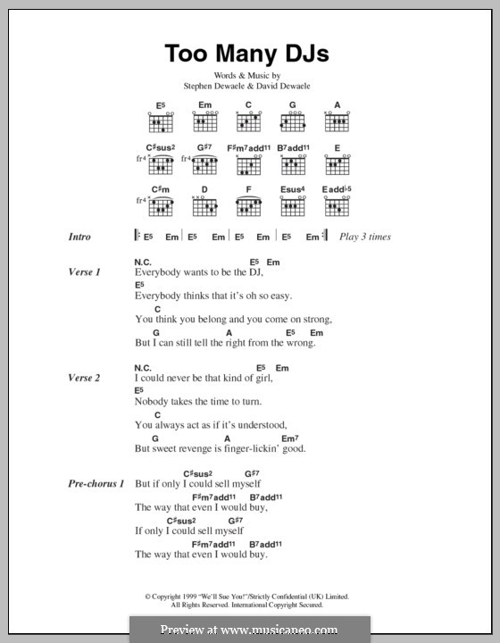 Too Many DJs (Soulwax): Lyrics and chords by David Dewaele, Stephen Dewaele