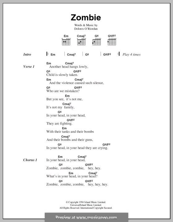 Zombie Lyrics by The Cranberries - ESL worksheet by jonnyc81