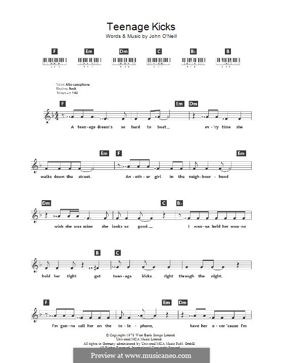 Teenage Kicks (The Undertones) by J. O'Neil - sheet music on MusicaNeo, image size:560x720