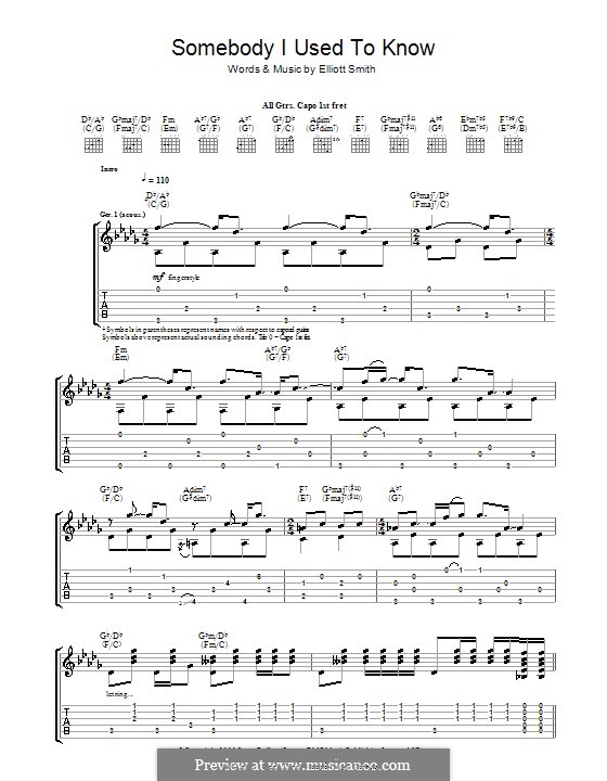 Somebody That I Used To Know: For guitar with tab by Elliott Smith