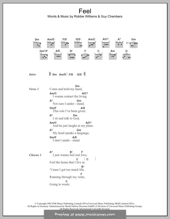 Feel: Lyrics and chords by Guy Chambers, Robbie Williams