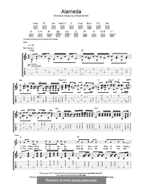 Alameda: For guitar with tab by Elliott Smith