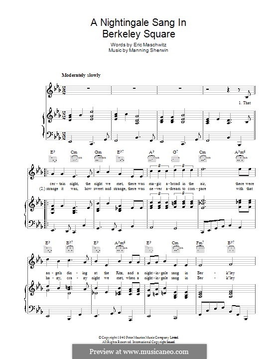 A Nightingale Sang in Berkeley Square: For voice and piano (or guitar) by Eric Maschwitz, Manning Sherwin