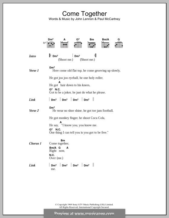 Come Together (The Beatles): Lyrics and chords by John Lennon, Paul McCartney