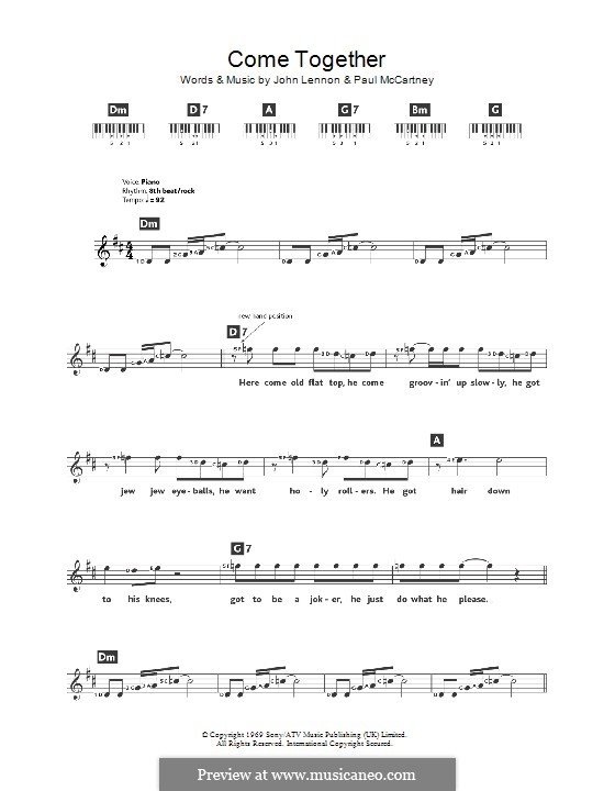 Come Together (The Beatles) instrumental version: For keyboard by John Lennon, Paul McCartney