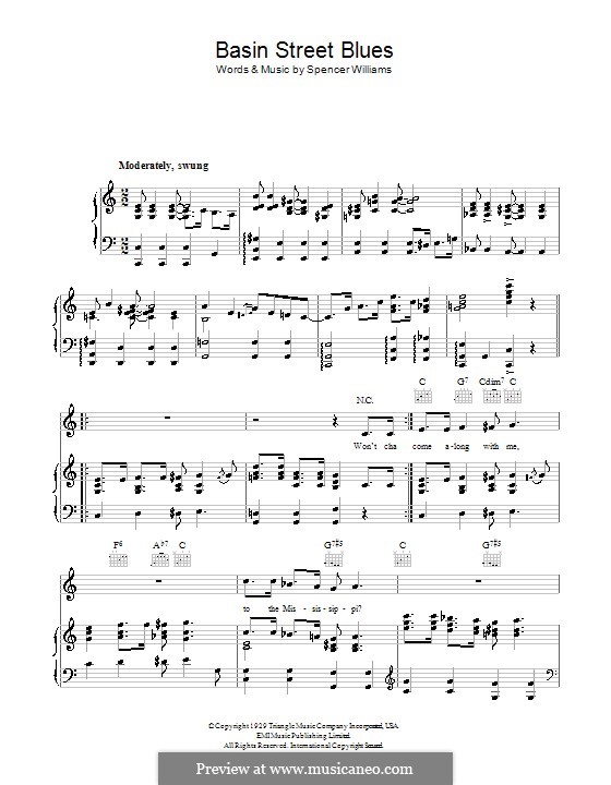 Basin Street Blues (Louis Armstrong): For voice and piano (or guitar) by Spencer Williams