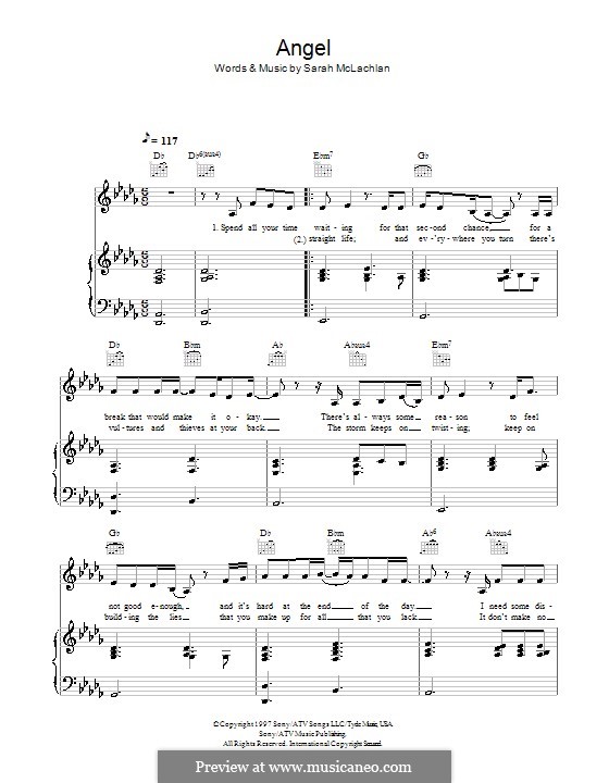 Angel: For voice and piano (or guitar) by Sarah McLachlan
