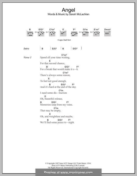 Angel: Lyrics and chords by Sarah McLachlan