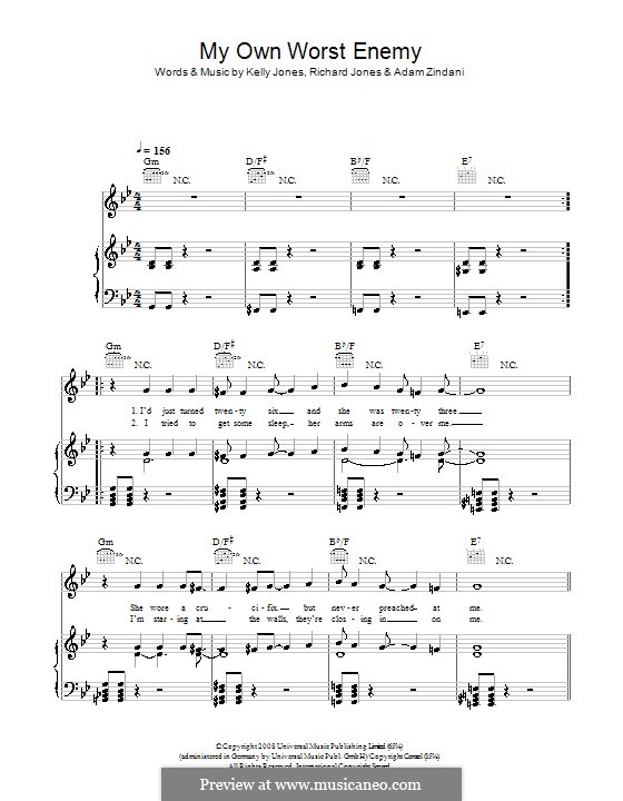 My Own Worst Enemy (Stereophonics): For voice and piano (or guitar) by Adam Zindani, Kelly Jones, Richard Jones