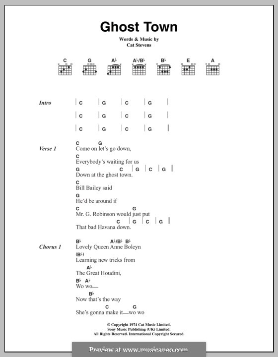 Ghost Town: Lyrics and chords by Cat Stevens