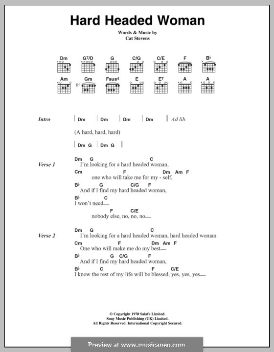 Hard Headed Woman: Lyrics and chords by Cat Stevens