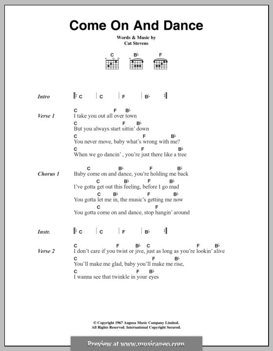 Come on and Dance: Lyrics and chords by Cat Stevens